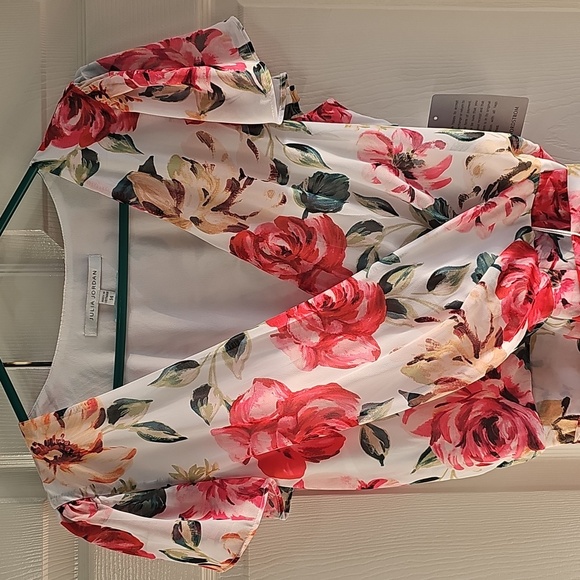 NWT Julia Jordan Floral High-Low Faux Wrap Dress Size 14 Ivory Multi - Picture 5 of 16
